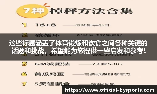 这些标题涵盖了体育锻炼和饮食之间各种关键的话题和挑战，希望能为您提供一些启发和参考！